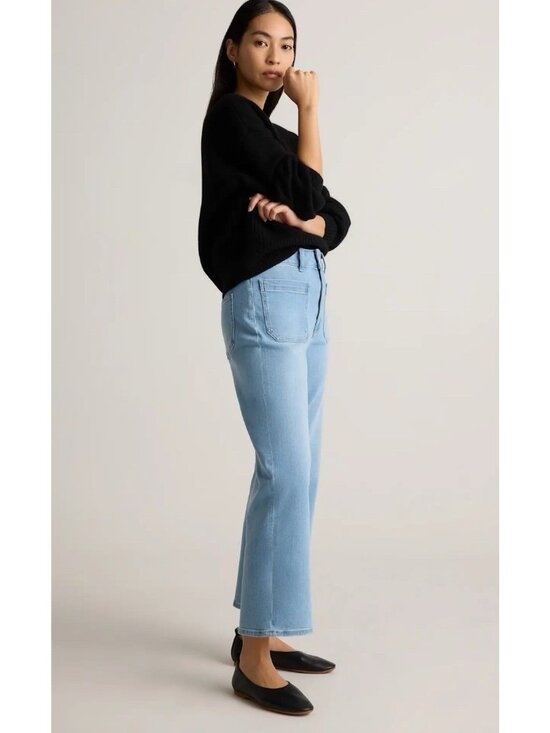 Quince Women Bella Stretch Patch Pocket Wide Leg Blue Pants 28 Boho Spring Crop - Picture 8 of 9